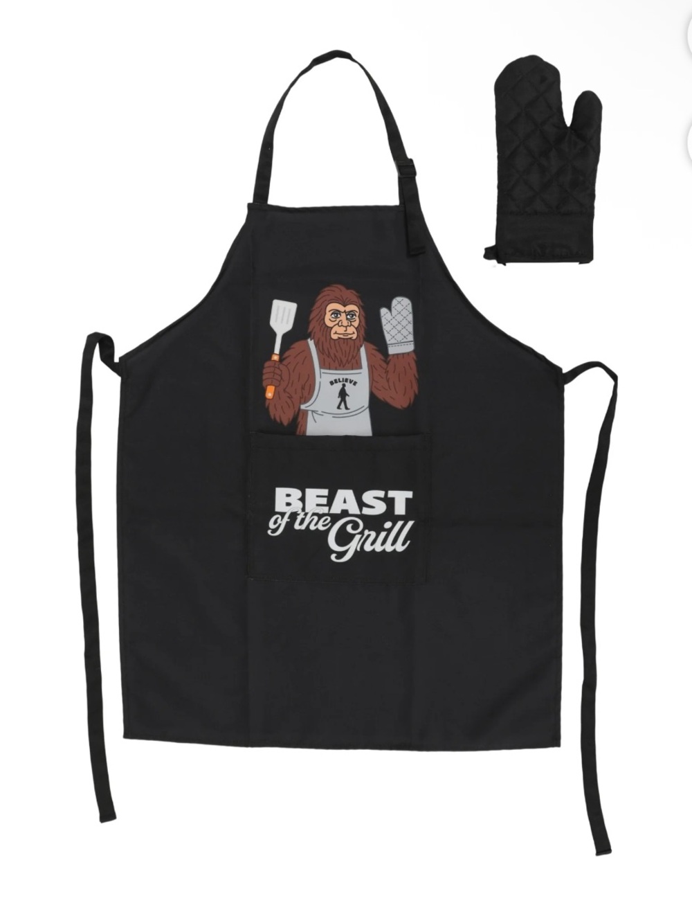 Beast of the Grill Black BBQ Apron with Oven Mitt